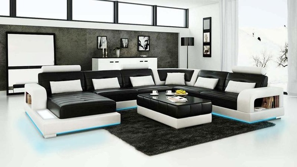 Ledersofa Couch Wohnlandschaft Modern Ecksofa Eck Garnitur Dekor Design