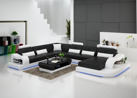 Ledersofa Couch Wohnlandschaft Ecksofa Eck Garnitur Design Modern Sofa G8005 Neu