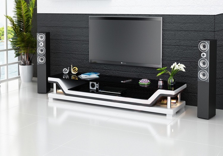 RTV TV Sideboard Leder Glas Tisch Fernseh Schrank Tisch Designer 3009