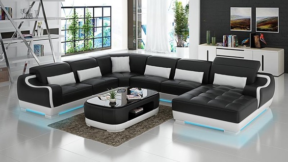 Ledersofa Polster Sitz Eck Dekor Sofa Garnitur Wohnlandschaft Wohnzimmer