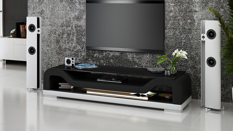 RTV TV Sideboard Leder Glas Tisch Fernseh Schrank Lowboard Mo.F