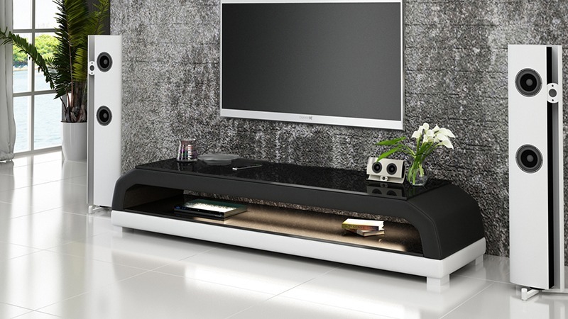 RTV TV Sideboard Leder Glas Tisch Fernseh Schrank Tisch Lowboard Mo.G