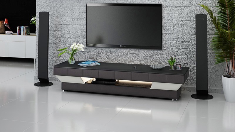 RTV TV Sideboard Leder Glas Tisch Fernseh Schrank Tisch Lowboard Mo.J
