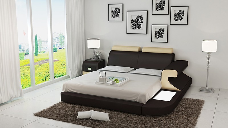 Luxus Bett + Beleuchtung Lederbett Betten Sofa Polster 140/160/180/200