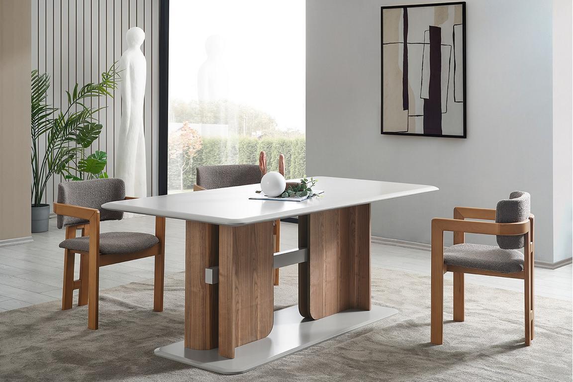 Komplettes Esszimmer Set Rechteckiger Weißer Esstisch 4x Polsterstühle
