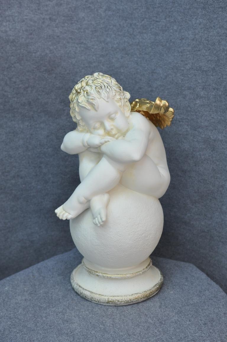 Figur Skulptur Ein großer, schläfriger Engel 61cm Weiß Design Accessoire