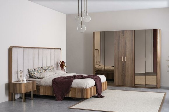 Luxus Schlafzimmer Komplett Polster Möbel Doppel Bett Moderne Kleiderschrank