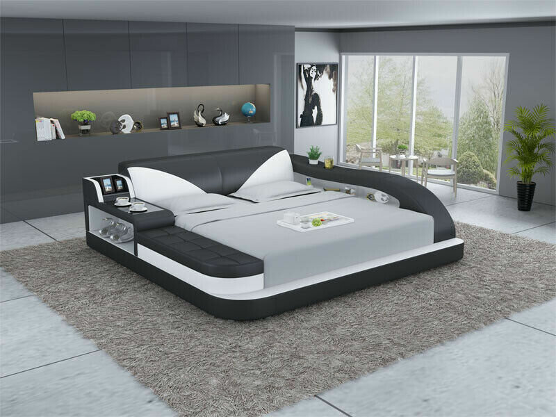 Multifunktion Schwarz-Weiß Bett Doppelbetten Modernes Bettgestell Betten 180x200cm Sofort