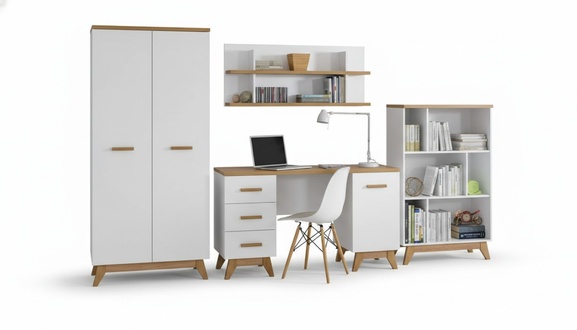 4tlg. Büro Set Garnitur Möbel Schreibtisch Tisch Kommode Schrank Regal