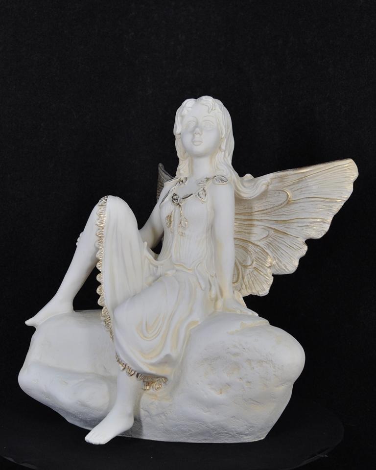 Figur Skulptur Elfe Engel auf dem Stein 62cm Design Accessoire Dekoration