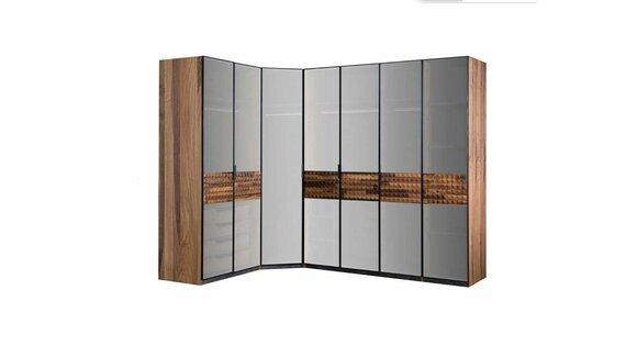 Eckschrank Schlafzimmerschrank Kleiderschrank Holz Braun Spiegel Groß