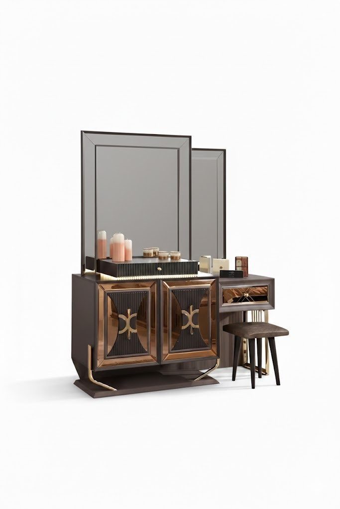 Goldener Schminktisch aus Holz mit eleganter Oberfläche Sofort