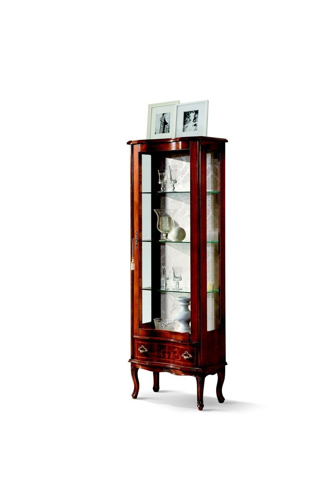 Luxus Holz Vitrine Brauner Schrank Glas Türen Design Anrichte Italienische Möbel