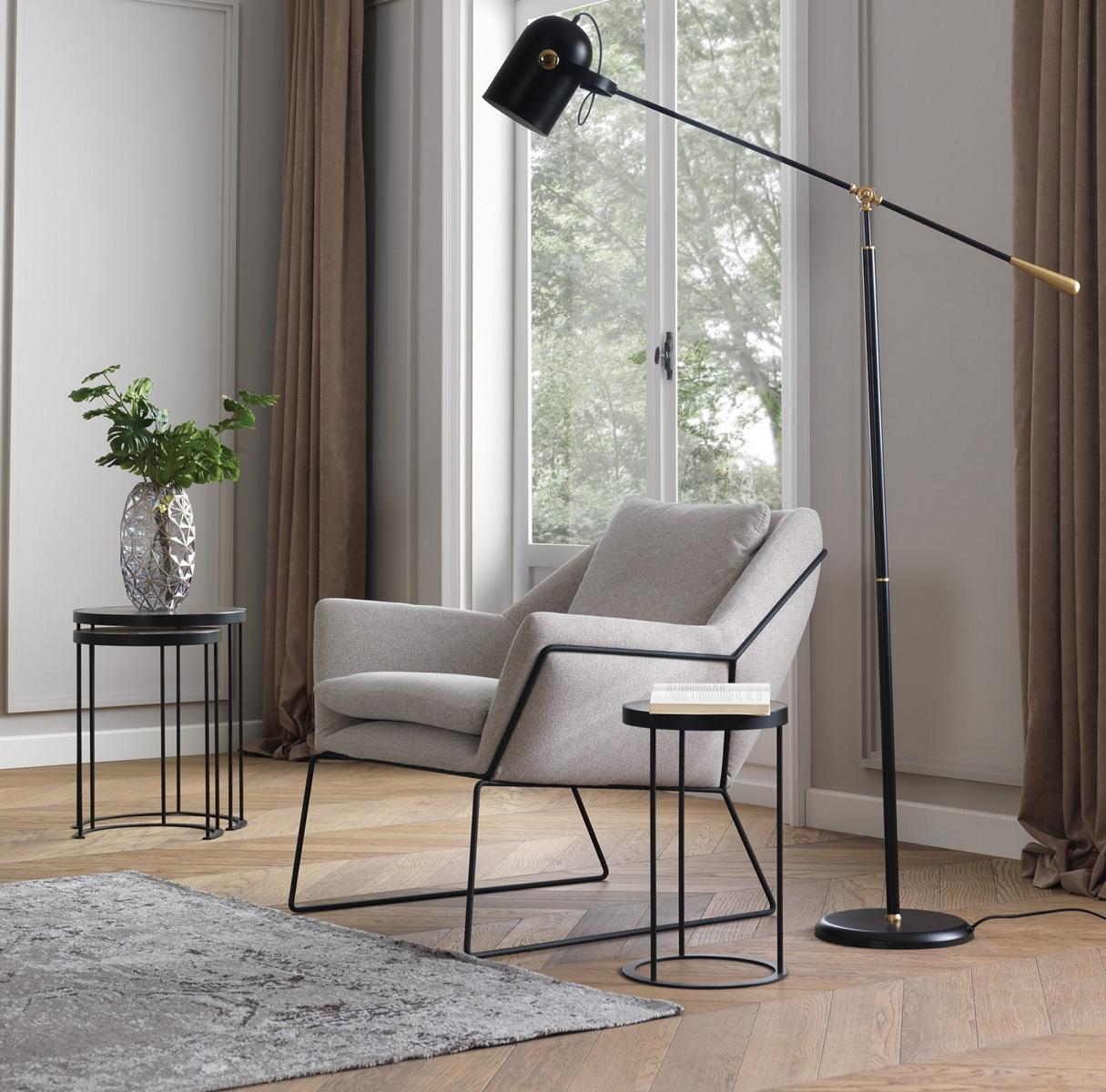 Sessel Einsitzer Stoff Ohrensessel Sitzer Polyester Grau Wohnzimmer