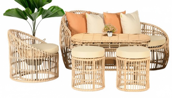 5tlg Gartenmöbel Sofagarnitur Tisch Hocker Sessel Veranda Sitzgruppen Modern Neu