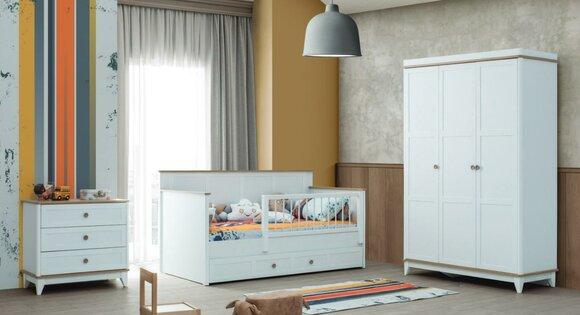 Kinderlaufstall Kinderbettchen Garnitur Bettchen Weiß Holz Set 3tlg