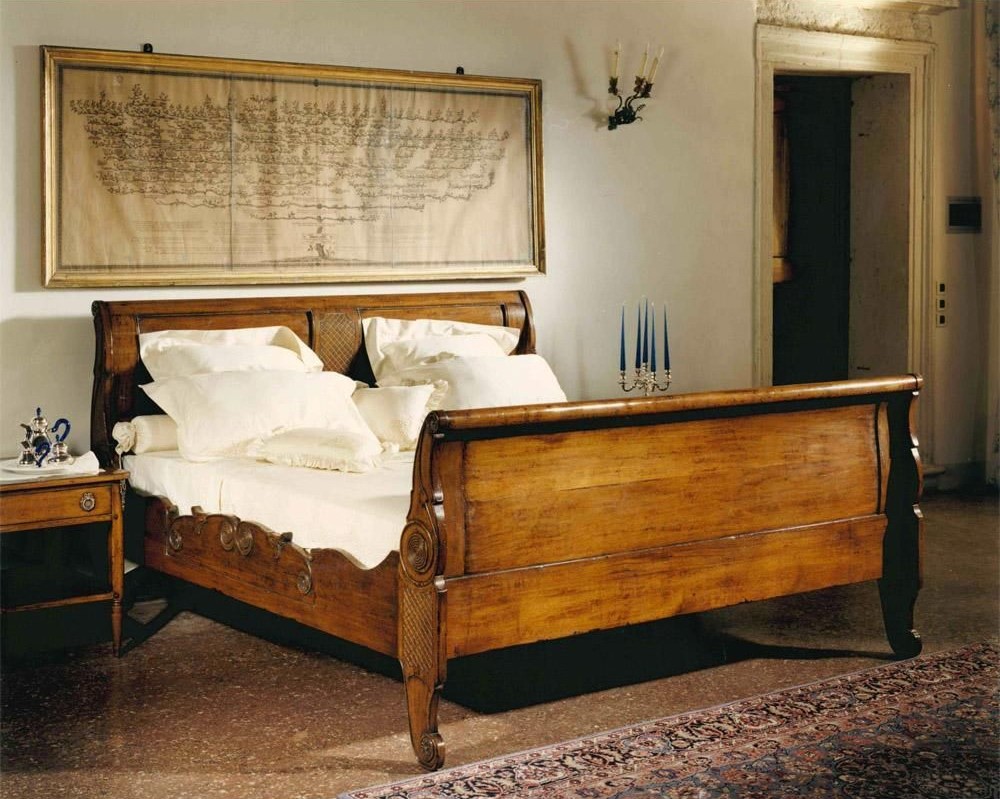 Bett Betten Doppelbett Schlafzimmer Holz Polster Braun Doppelbetten Italienische