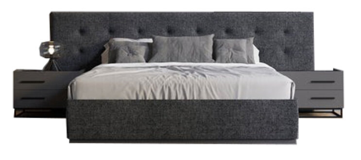 Komplett 4tlg Schlafzimmer Textil Bett Grau 2x Nachttische Holzmöbel Modern Set