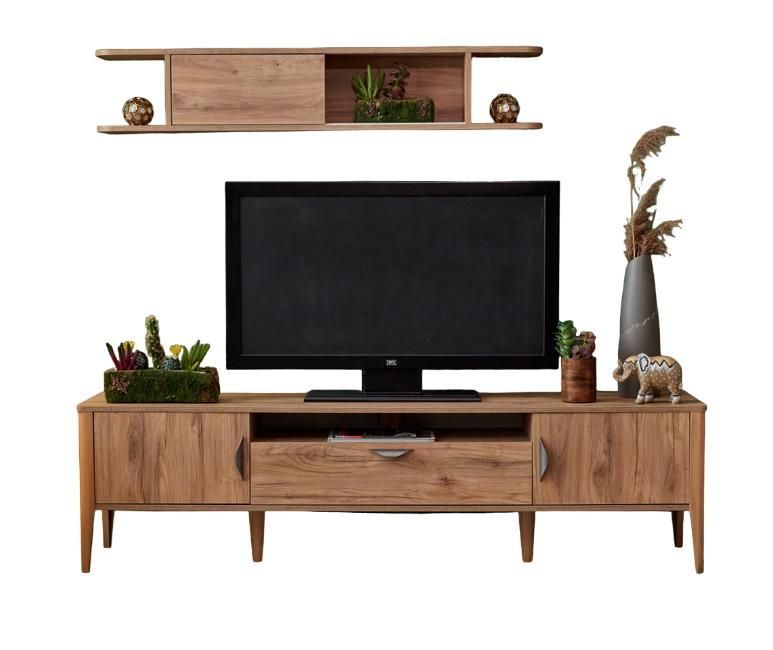 Holzmöbel Wohnwand Luxus Wohnzimmer Set TV Ständer Modern Wandregal