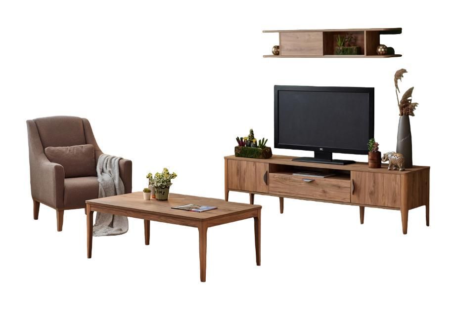 Wohnzimmer Set 4tlg Wohnwand Modern Sessel Couchtisch Luxus TV Ständer Wandregal