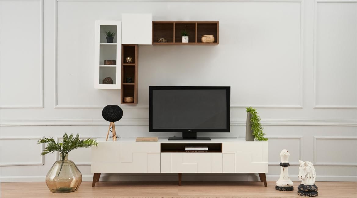 Luxus Wohnwand Wohnzimmer 2x Wandregale Modern TV Ständer 2x Wandschrank
