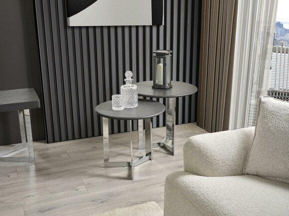 Gruppe Beistelltisch Tisch Couchtisch Wohnzimmer Edelstahl Silber Set