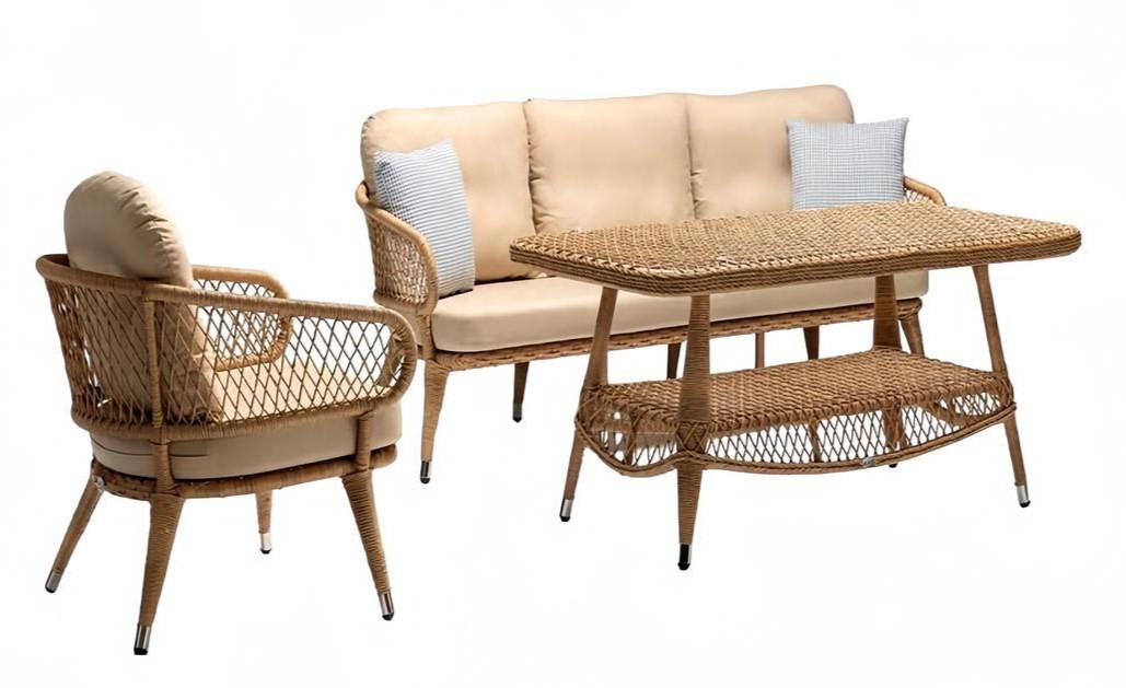 Sofagarnitur set Couchtisch 3 Sitzer Sofas Beige Sessel Moderne Terrasse set