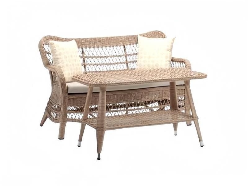 Hochwertig Luxus Beige Gartenmöbel Rattan Moderne Sofa 2 Sitzer Couchtisch