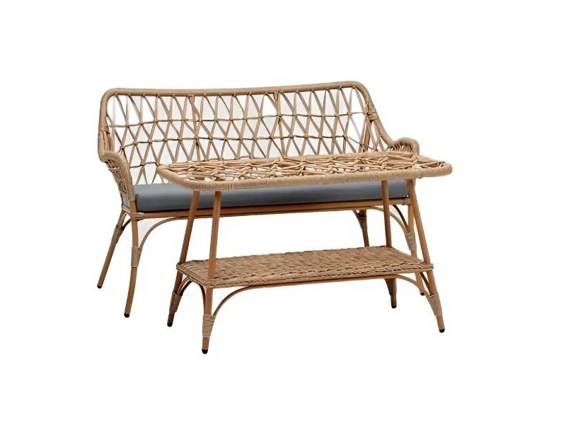 Modern Terrassen Garnitur Beige Luxus Sofagarnitur Sofa 2 Sitzer Couchtisch