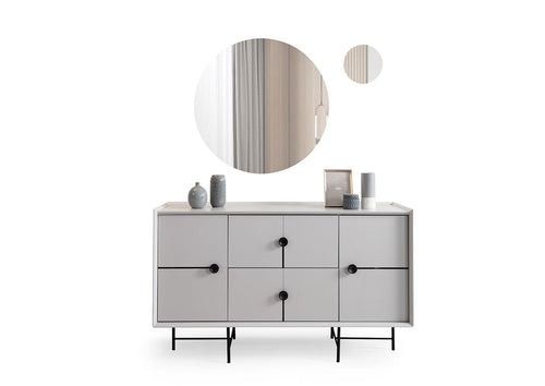 Design Kommode mit 2x Spiegel Schlafzimmer Set 3tlg Holzmöbel Grau Wandspiegel