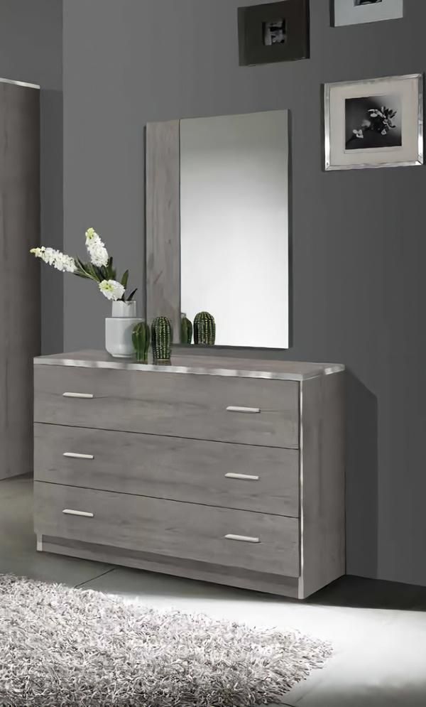 Kommode Schrank mit Spiegel Rechteckig Grau Schlafzimmer Wohnzimmer Flur