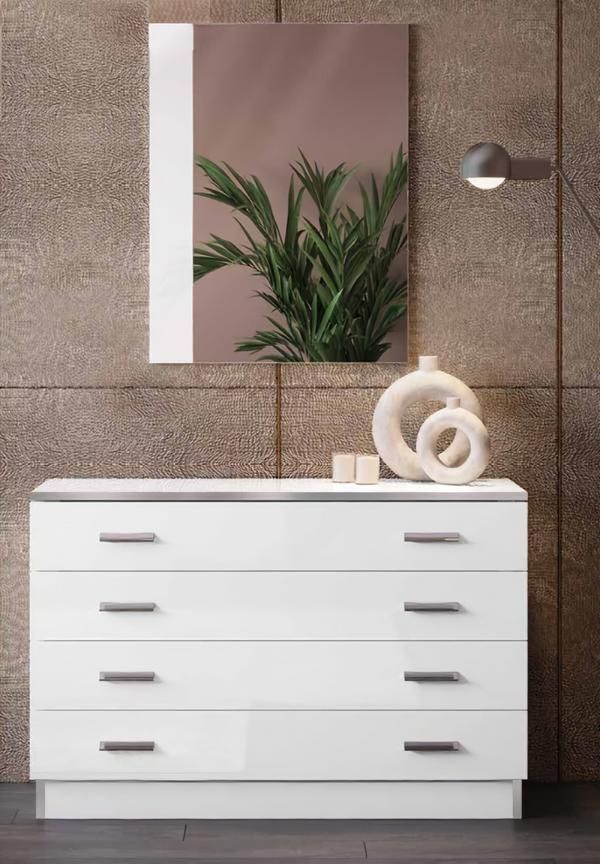 Kommode mit Spiegel Schrank Sideboard Weiß Hochglanz Holz Schlafzimmer
