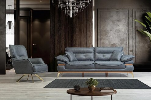 Moderne Graue Wohnzimmer Sofagarnitur 3+1 Sitzer Couch und Sessel
