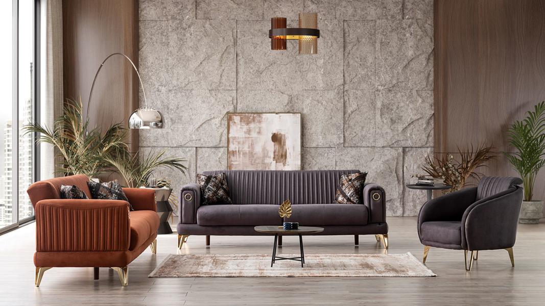 Komfortable Sofagarnitur 3+3+1 Sitzer Terrakota Couch Polster Sitzgarnitur