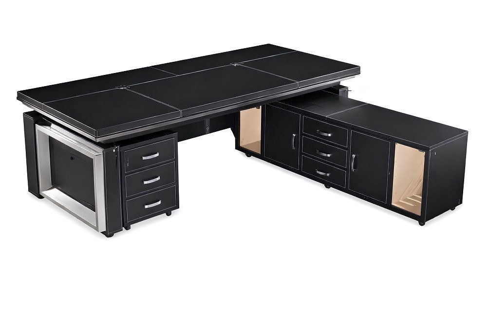 Eleganter Eckschreibtisch aus MDF und Edelstahl in Schwarz Sofort