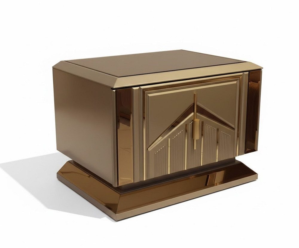 Luxus Nachttisch Edle Holzkonsole mit goldenen Metallelementen SOFORT