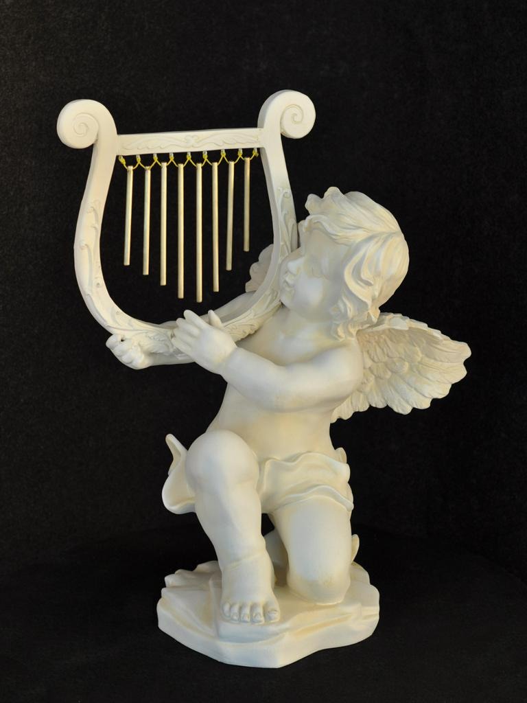 Figur Skulptur Statue Engel mit Harfe Weiß 60cm Design Accessoire
