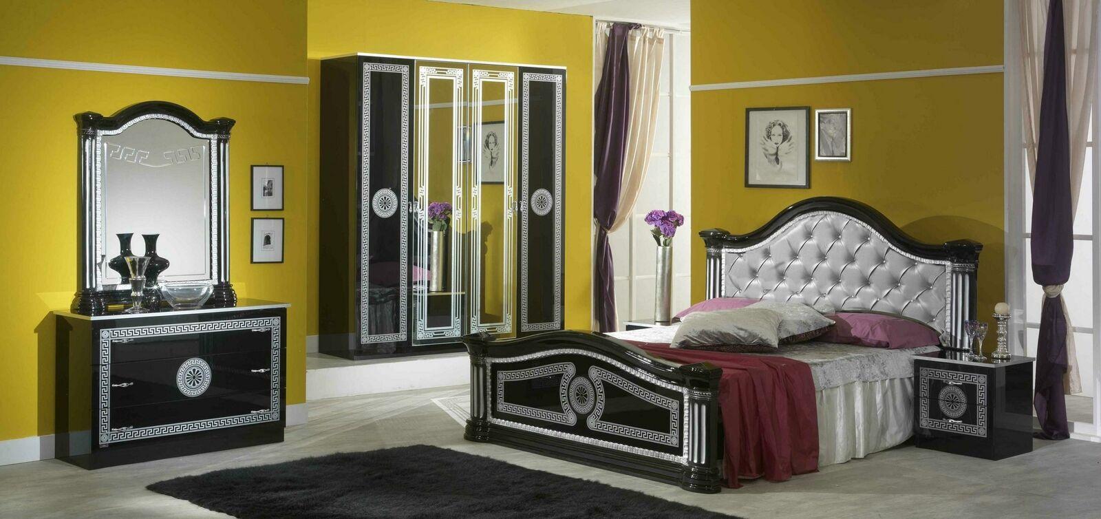 Schwarzes Schlafzimmer Komplett Set Kommode Stil Bett Garnitur 6tlg.