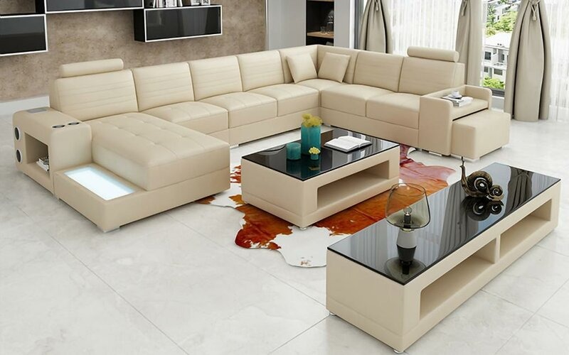 Eck Leder Ecksofa U-Form Sofa Couch Design Polster Textil Modern Textil Neu
