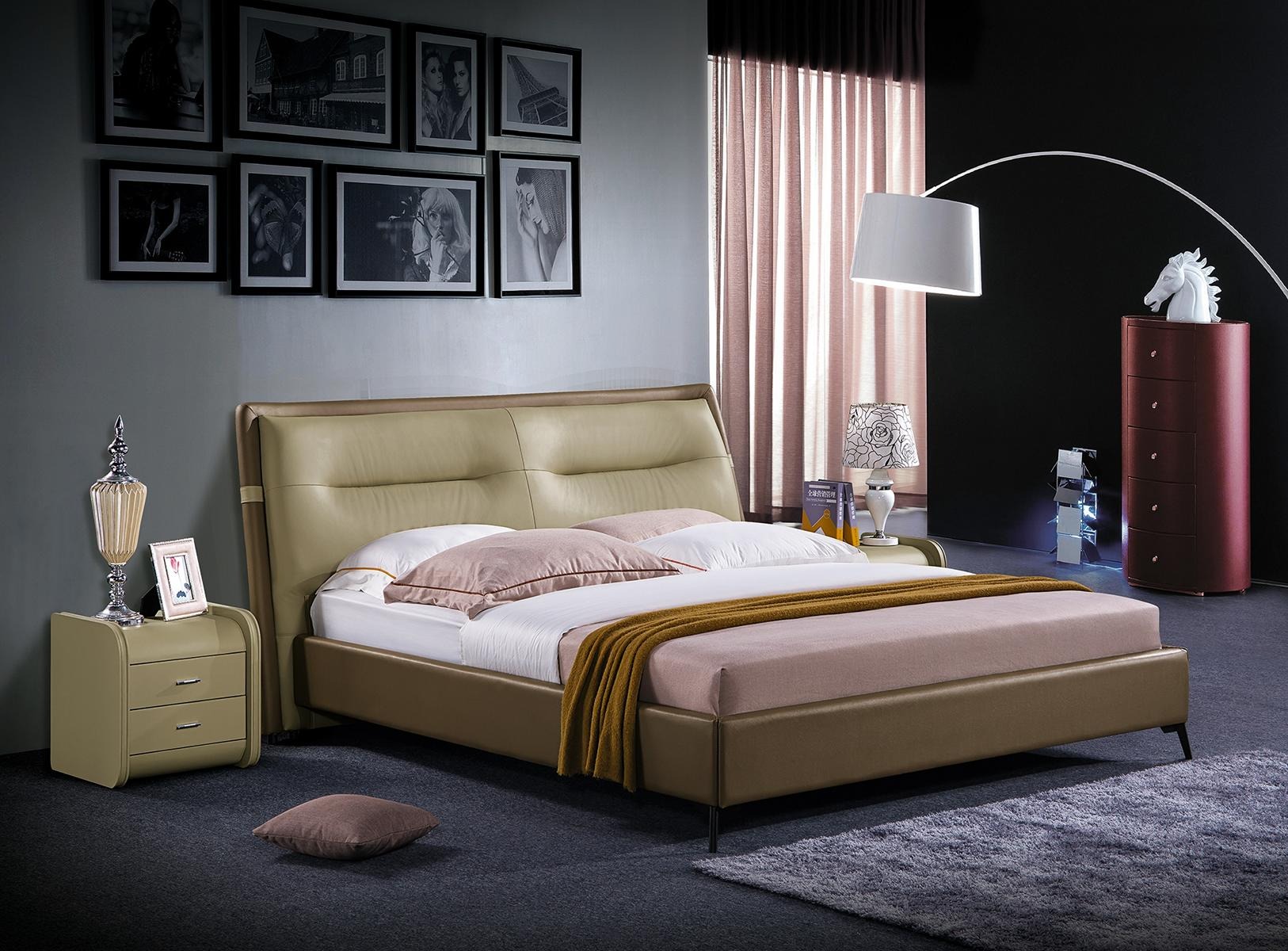 Lederbett Doppelbett Schlafzimmer Samt Betten Bettgestell Nachttisch 3tlg Set