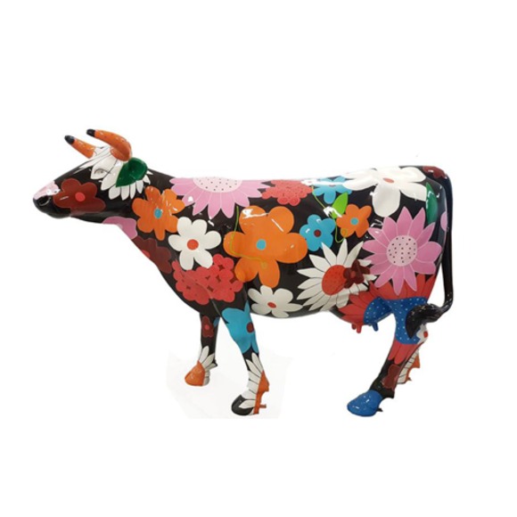 Bunt Bemalte Figur Statue Kuh Skulptur Deko Garten Design Statuen