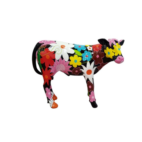 Moderne Design Kuh Bemaltes Kalb Skulptur Statue 100x120cm Garten