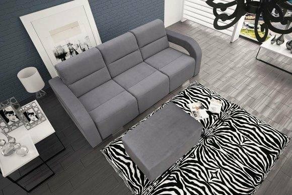 Schlafsofa Klappcouch 3-Sitzer Schlaffunktion + Bettkasten Couch Silber Sofa