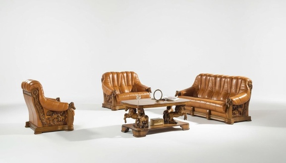 Antik Stil Ledersofa Couch Sofagarnitur 3+1 Sitzer Italienisches Leder Polster