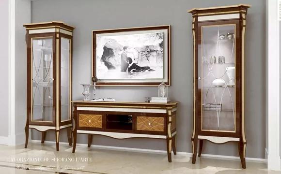 Garnitur Wohnzimmer TV Ständer Braun RTV Lowboard Vitrine Set 3tlg