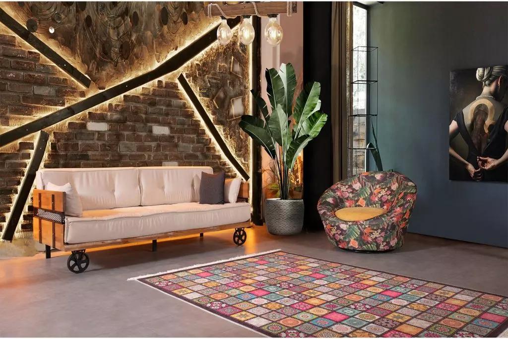 Dreisitzer Gründerzeit Sofa Couch Loft Design Sitzpolster Beige Stoff