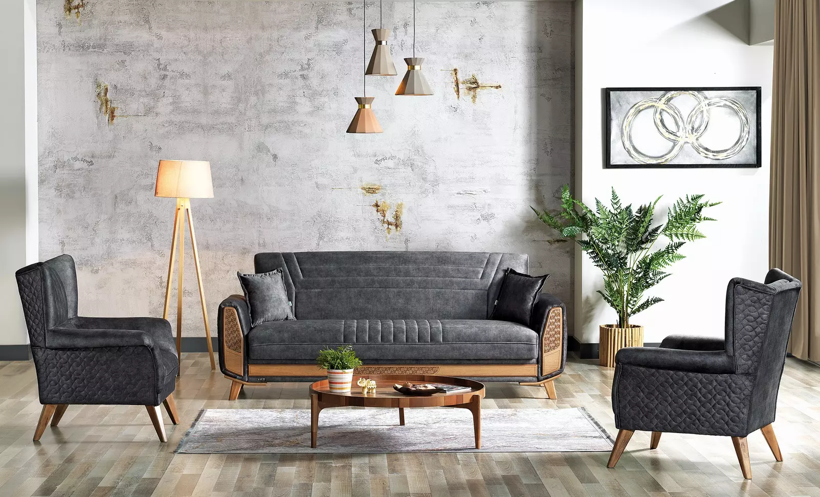 Design Modernes Wohnzimmer Set Sofagarnitur 3+3+1 Grau Wohnzimmer