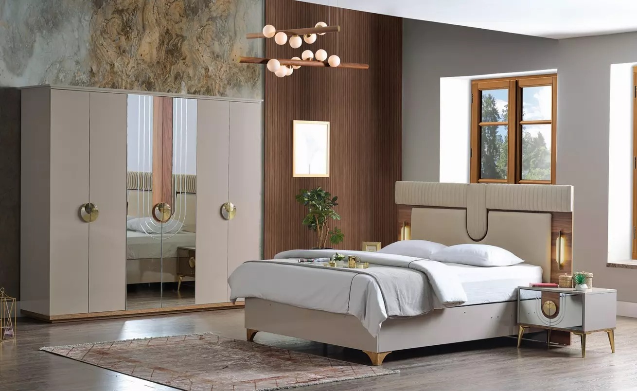 Schlafzimmer Set Komplettes Bett 2x Nachttische Kleiderschrank 4tlg