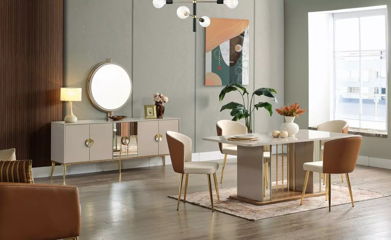 Luxuriöse Esszimmer Set Esstisch + 6x Stühle + Anrichte Essgruppen 8 tlg