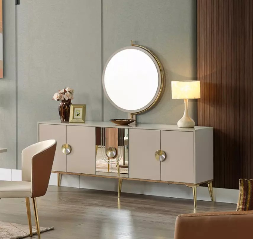 Anrichte Schrank Perlweiß Hochglanz Möbel Holz Luxus Kommode Sideboard